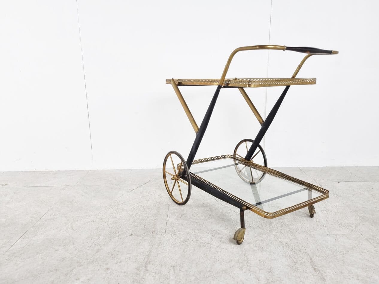 Wózek barowy, mosiądz złoty, Włochy, lata 60. - 265785