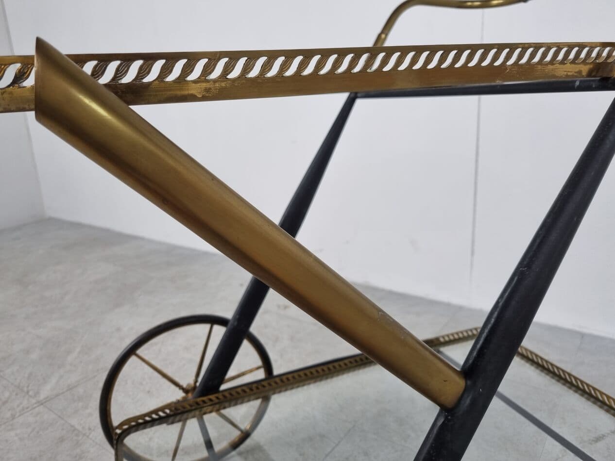 Wózek barowy, mosiądz złoty, Włochy, lata 60. - 265789