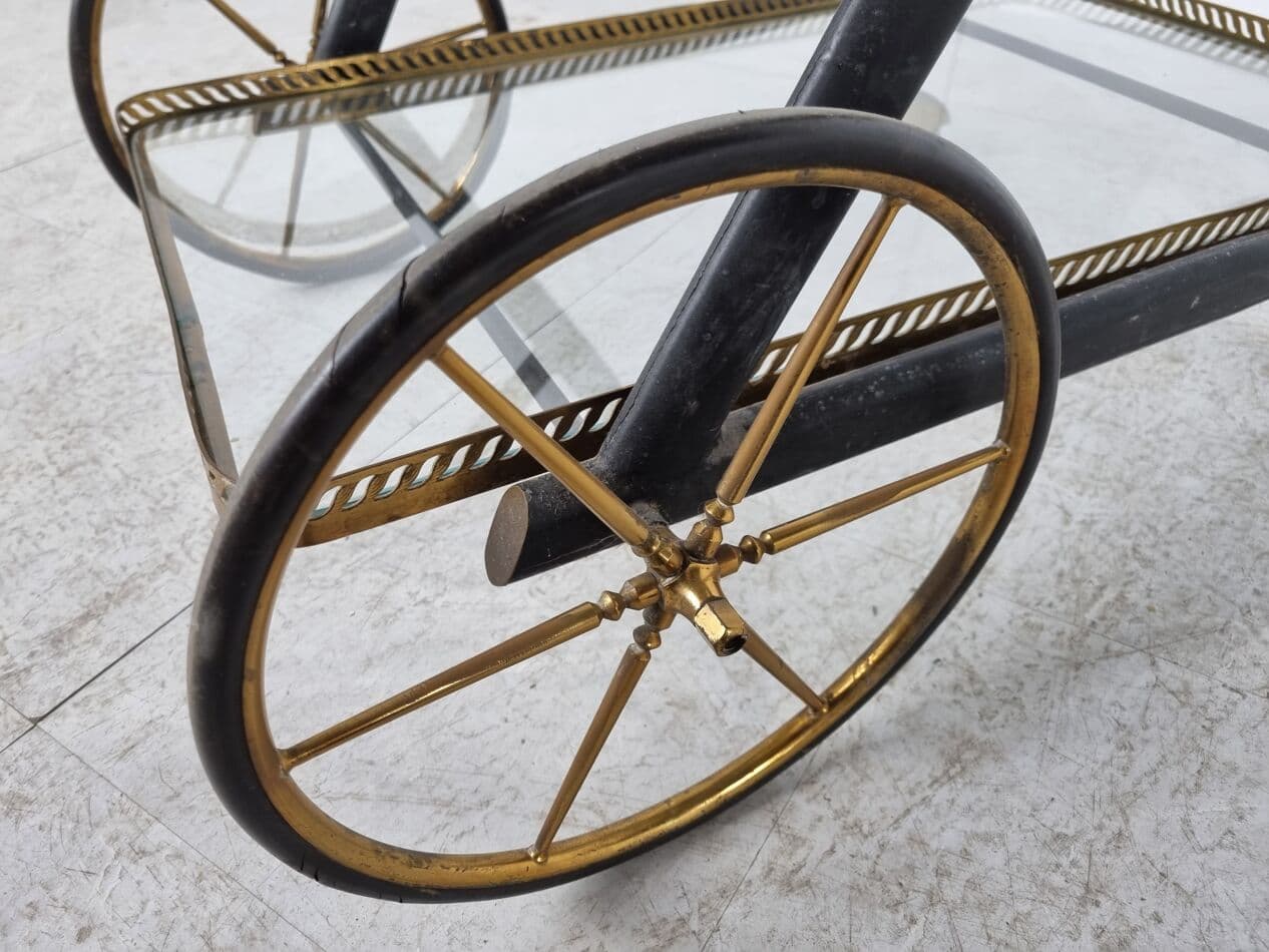 Wózek barowy, mosiądz złoty, Włochy, lata 60. - 265790