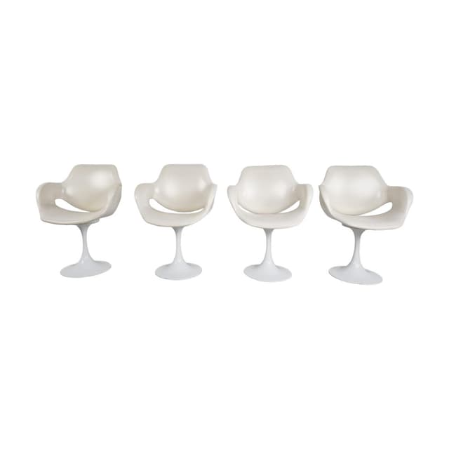 Set of Four Tulip Chairs, white faux leather, white metal, France, 1960s. - DIMENSION