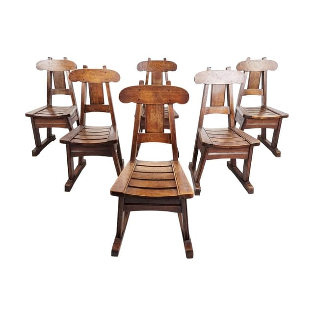 Set of Six Brutalist Dining Chairs, brown elm, Germany, 1960s - DIMENSION