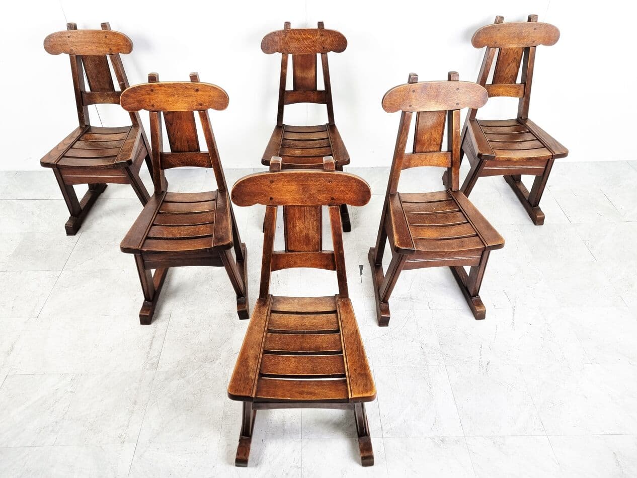 Set of Six Brutalist Dining Chairs, brown elm, Germany, 1960s - 265662