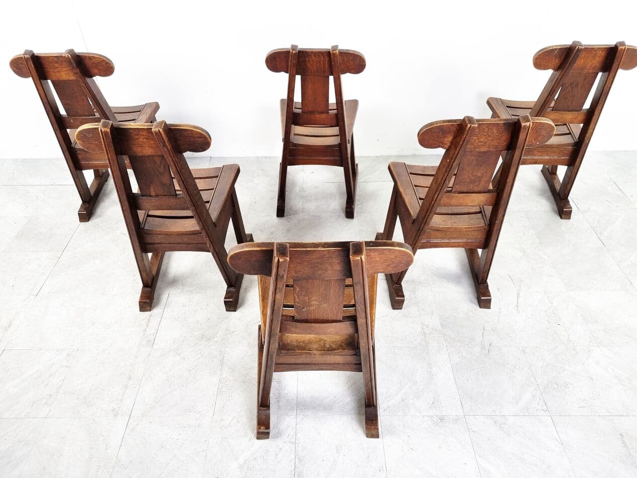 Set of Six Brutalist Dining Chairs, brown elm, Germany, 1960s - 265668