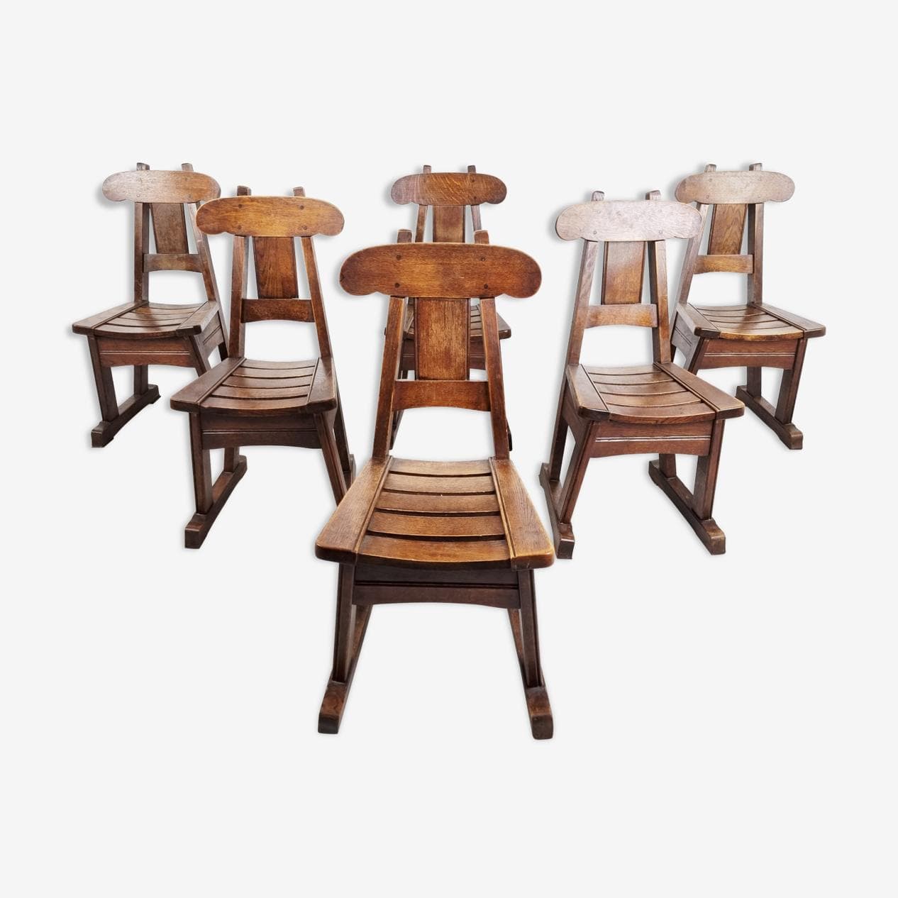 Set of Six Brutalist Dining Chairs, brown elm, Germany, 1960s - 265664