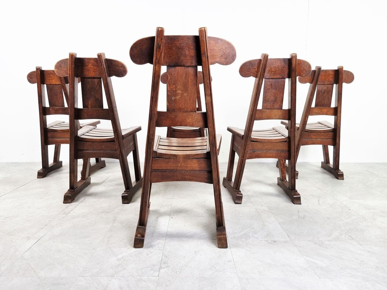 Set of Six Brutalist Dining Chairs, brown elm, Germany, 1960s - 265667