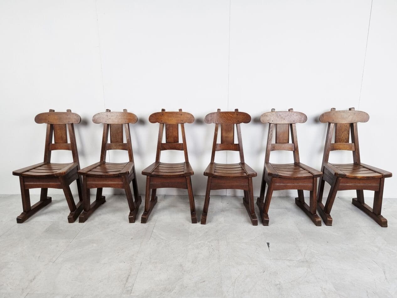Set of Six Brutalist Dining Chairs, brown elm, Germany, 1960s - 265672