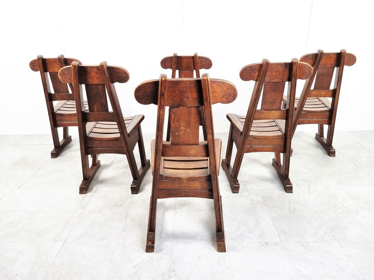 Set of Six Brutalist Dining Chairs, brown elm, Germany, 1960s - 265666