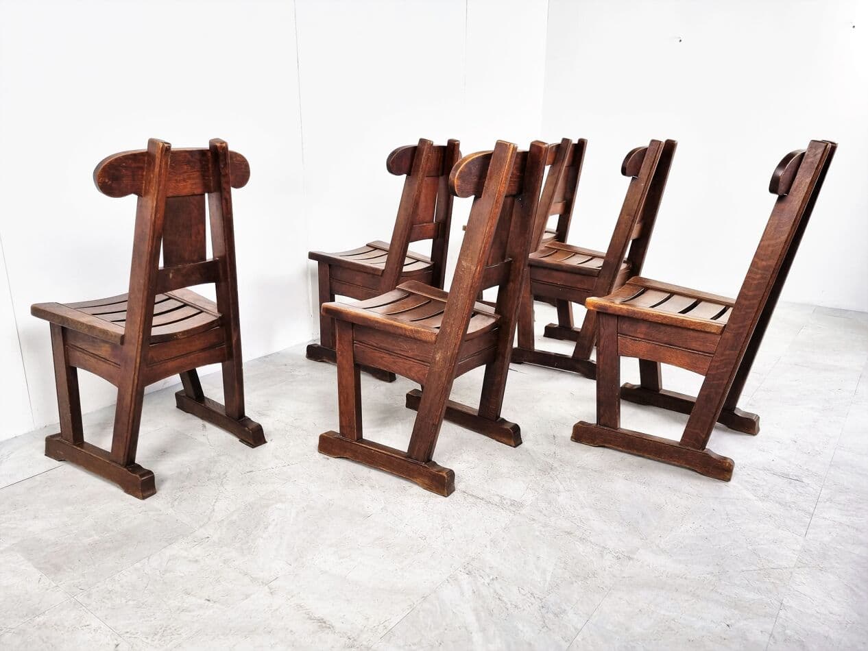 Set of Six Brutalist Dining Chairs, brown elm, Germany, 1960s - 265669