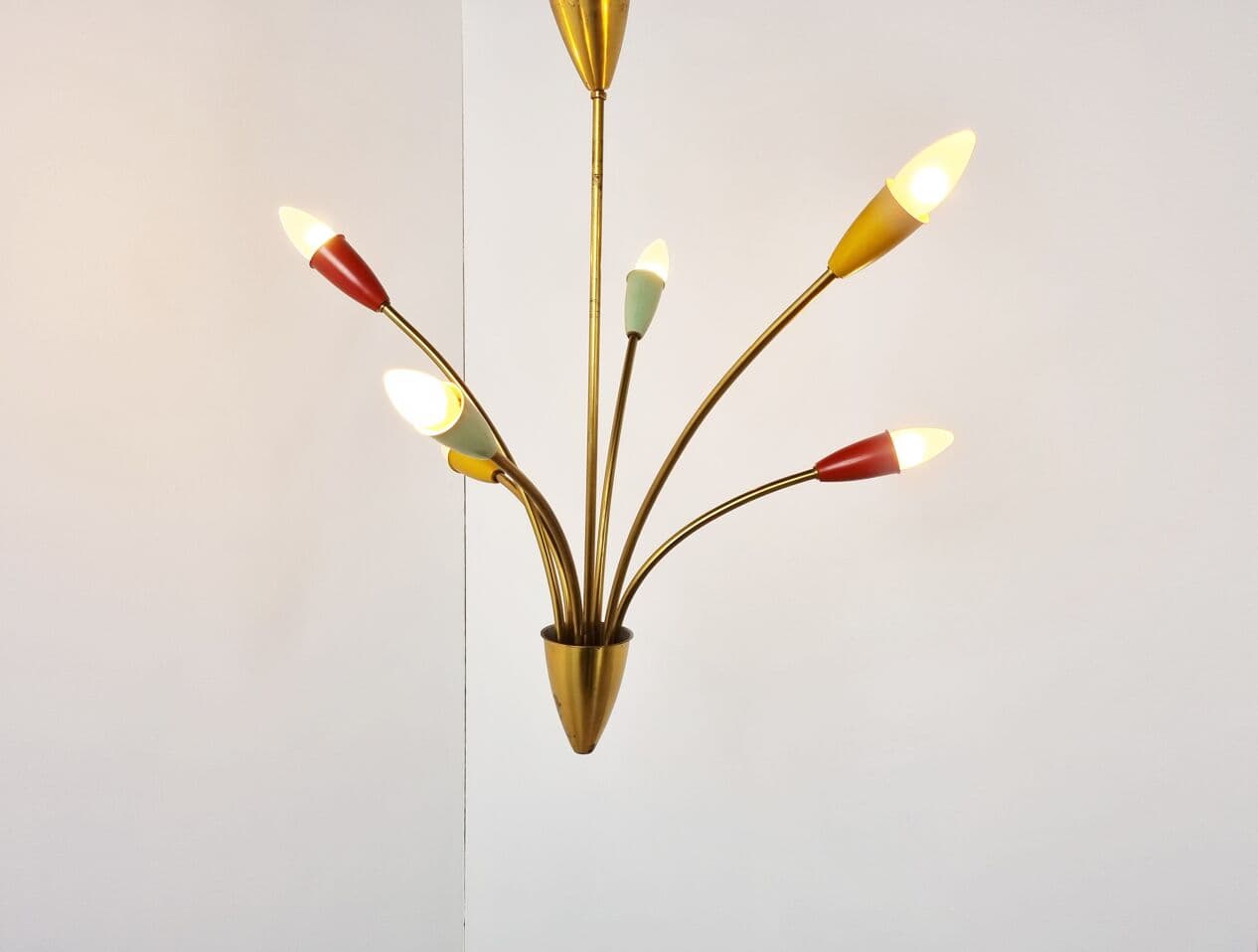 Żyrandol, mid-century, multikolor, mosiądz, Włochy, lata 60. - 265631