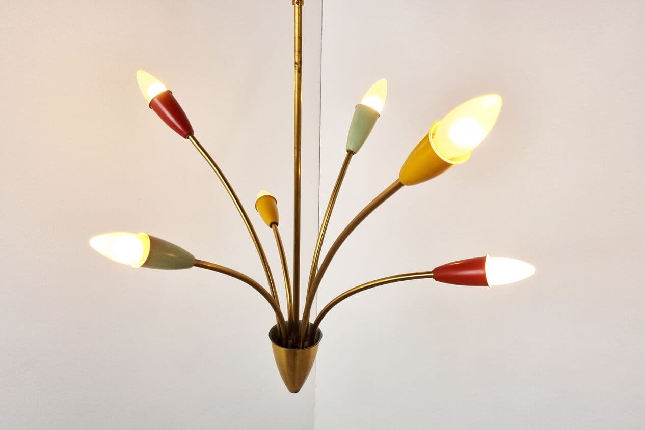 Żyrandol, mid-century, multikolor, mosiądz, Włochy, lata 60. - 265635