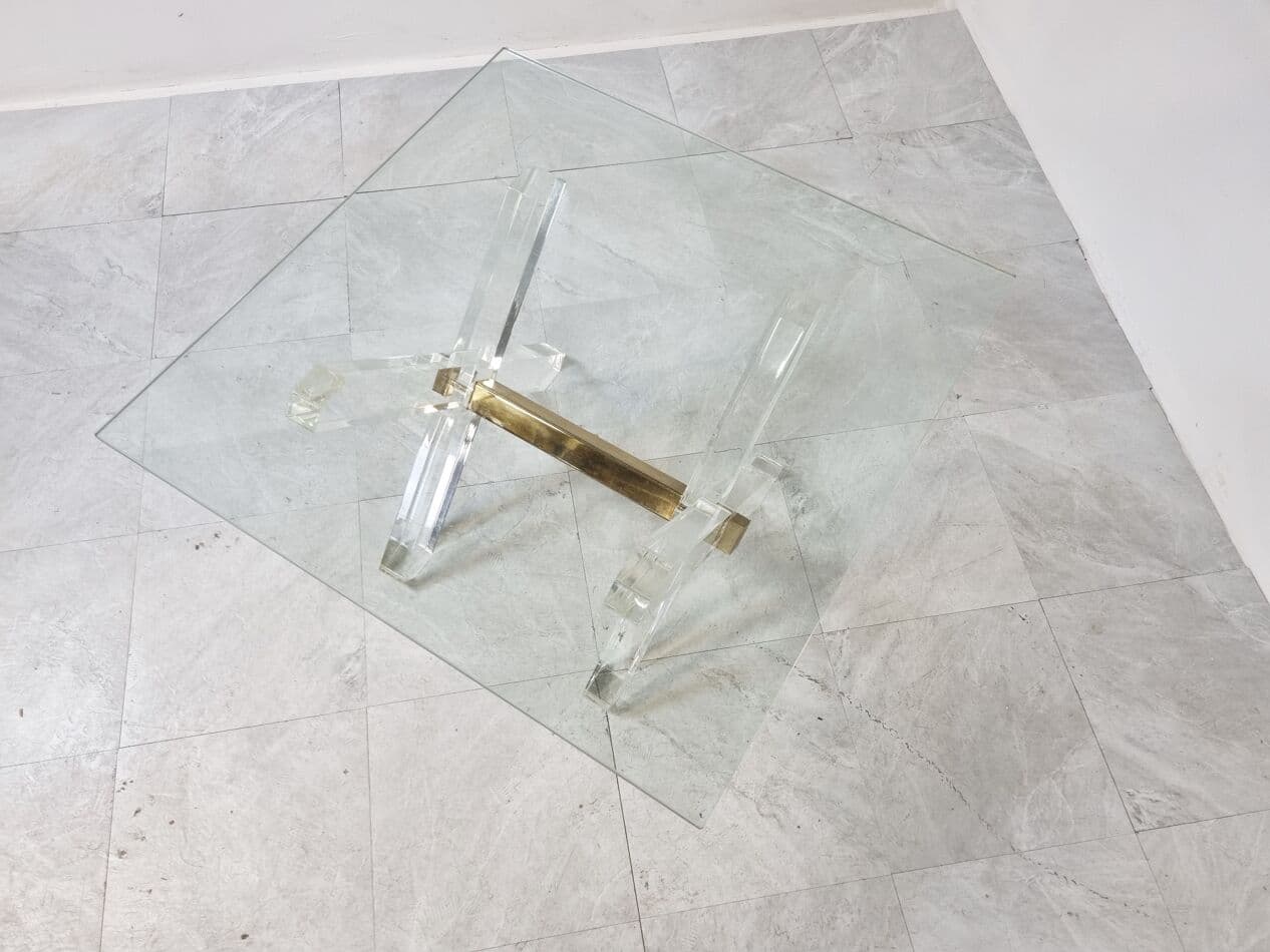 Coffee table, gold, glass, brass, lucite, Belgium, 1970s. - 265611