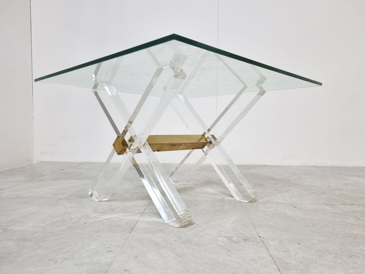 Coffee table, gold, glass, brass, lucite, Belgium, 1970s. - 265607