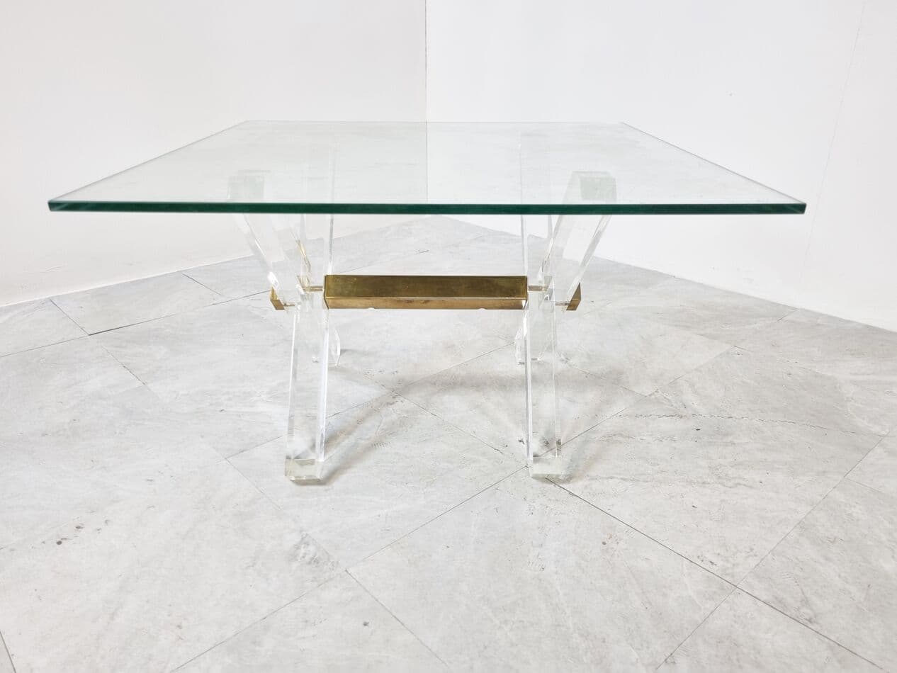 Coffee table, gold, glass, brass, lucite, Belgium, 1970s. - 265603