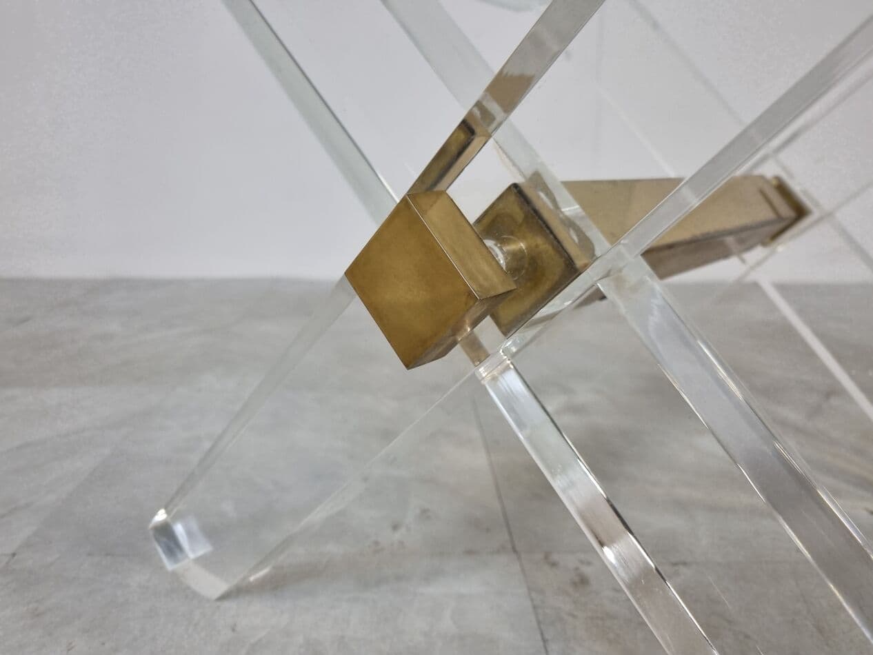 Coffee table, gold, glass, brass, lucite, Belgium, 1970s. - 265609
