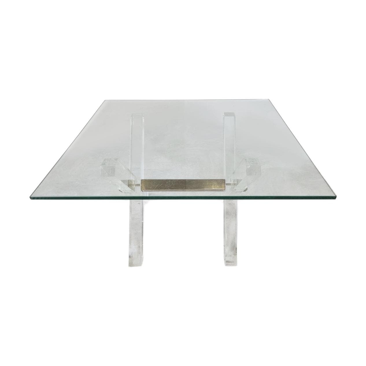 Coffee table, gold, glass, brass, lucite, Belgium, 1970s.