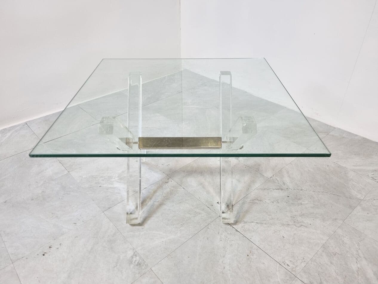 Coffee table, gold, glass, brass, lucite, Belgium, 1970s. - 265612