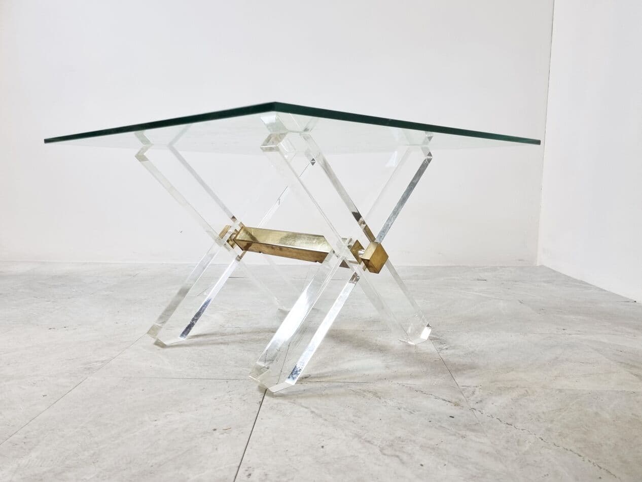 Coffee table, gold, glass, brass, lucite, Belgium, 1970s. - 265610