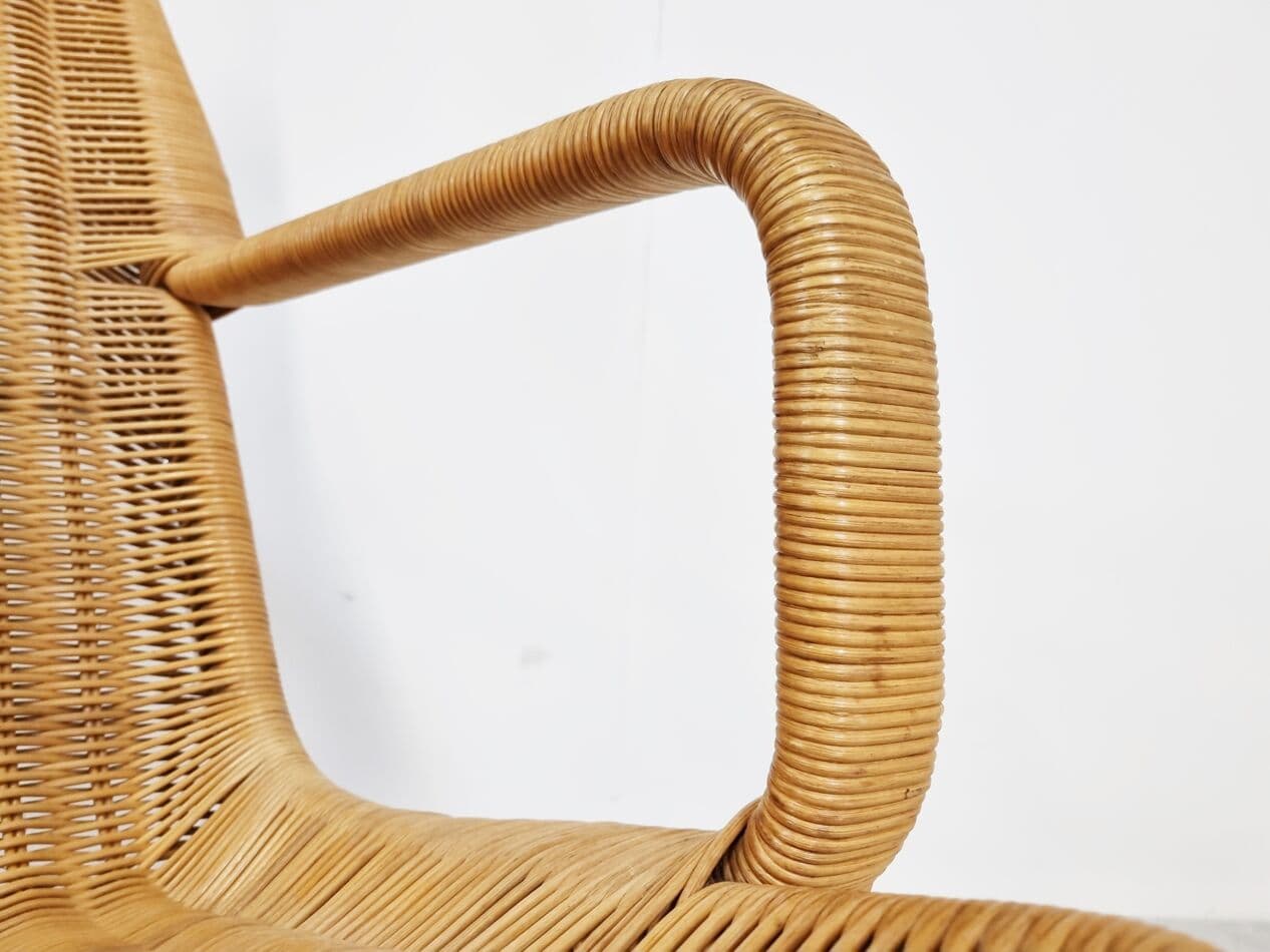 Fotel 514, rattan beżowy, chrom, proj. D. Van Sliedregt, Rohé Noordwolde, Holandia, lata 60. - 265576