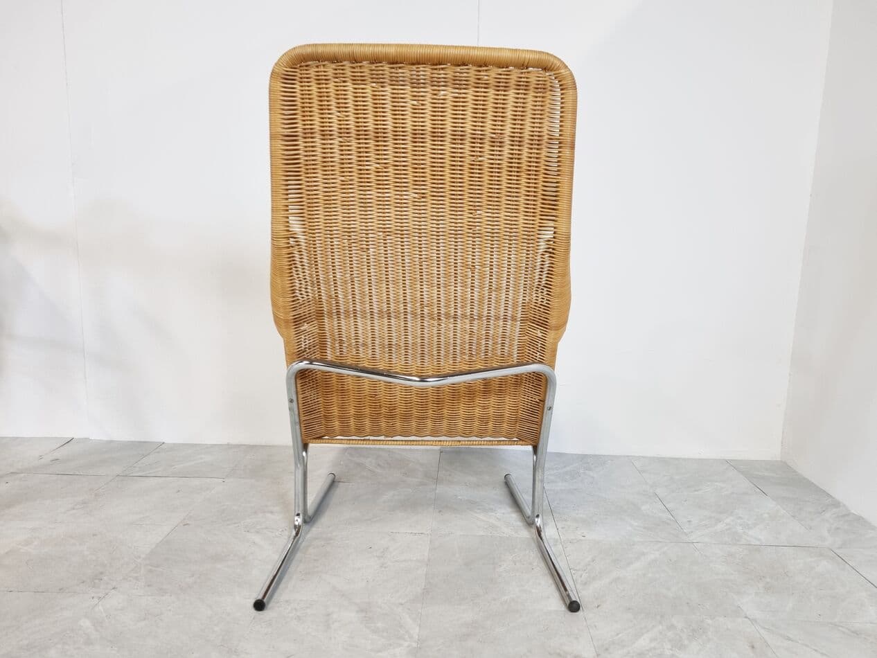 Fotel 514, rattan beżowy, chrom, proj. D. Van Sliedregt, Rohé Noordwolde, Holandia, lata 60. - 265573