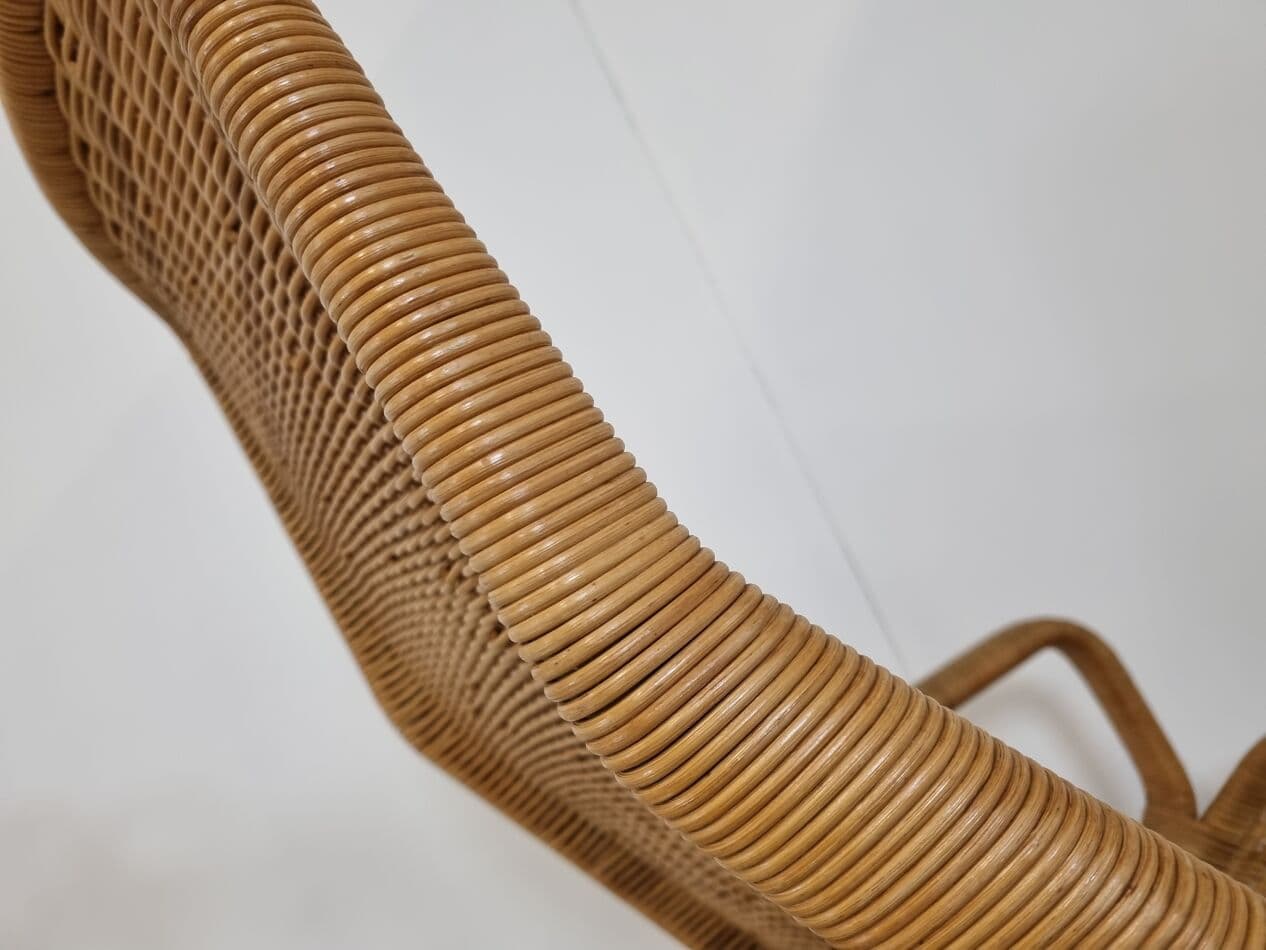 Fotel 514, rattan beżowy, chrom, proj. D. Van Sliedregt, Rohé Noordwolde, Holandia, lata 60. - 265577