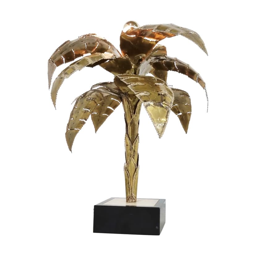 Lampa stołowa Palm, złoty, mosiądz, Francja, lata 70.