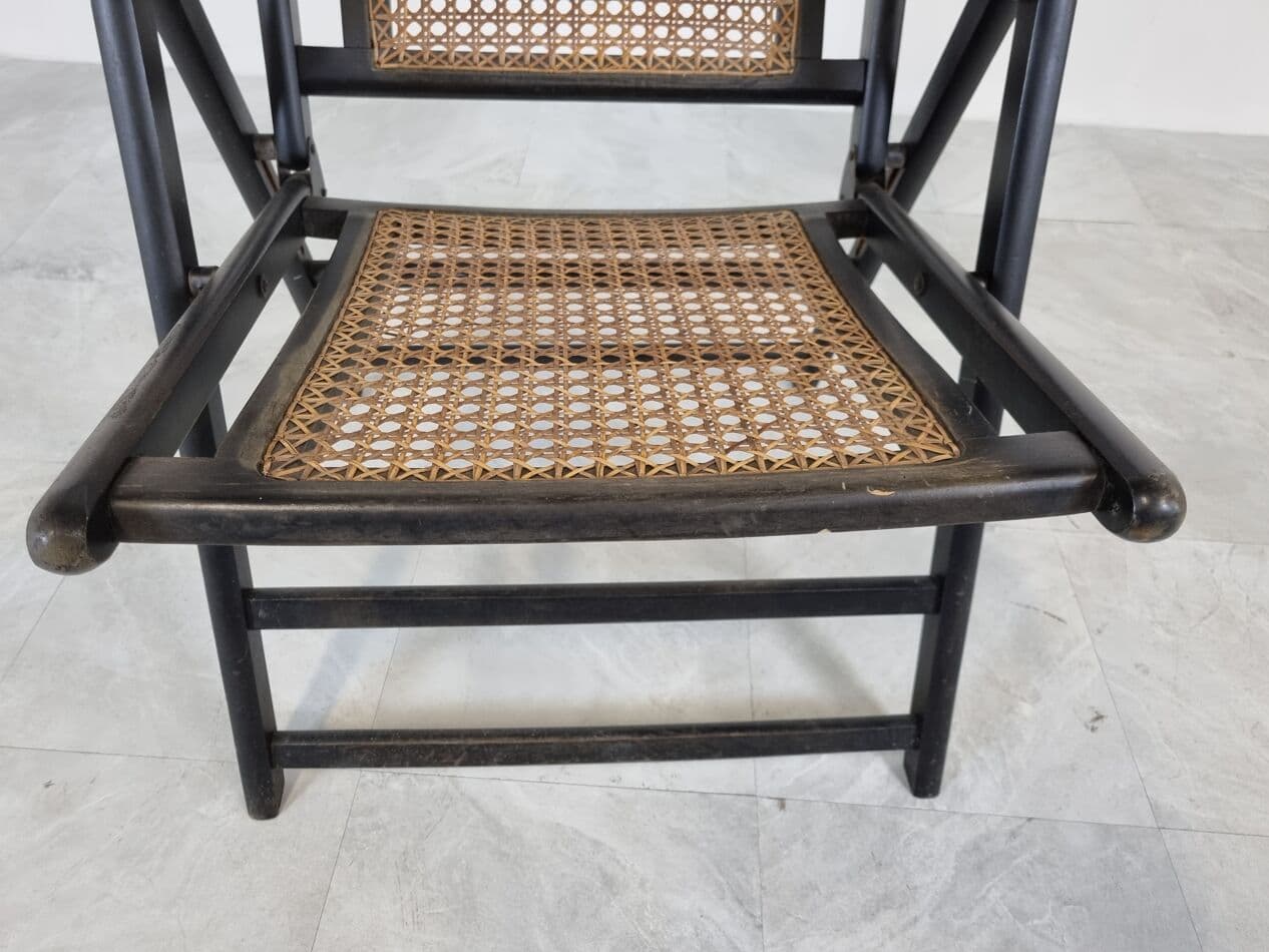Folding chair, black wood, rattan, Italy, 1960s. - 265552