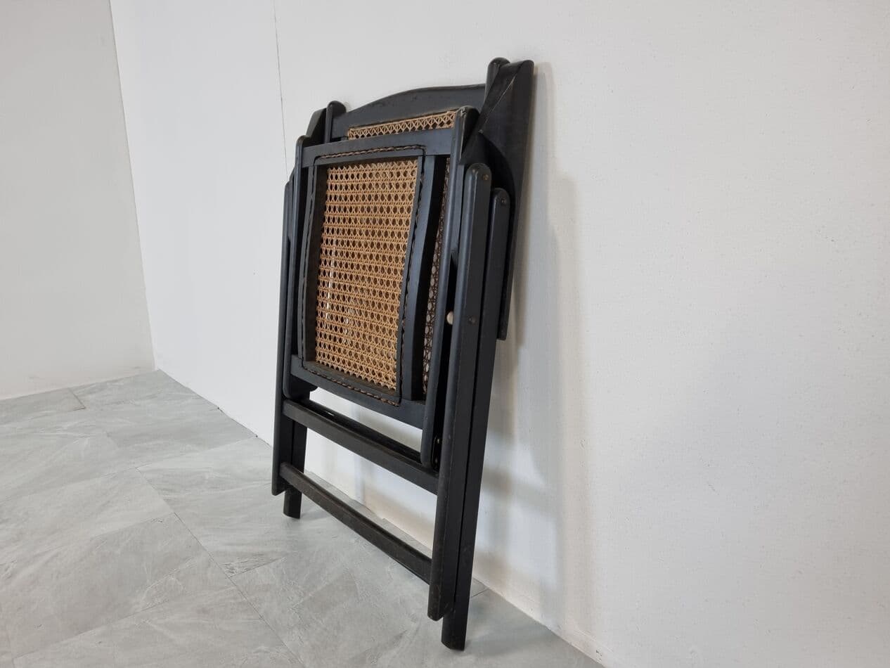 Folding chair, black wood, rattan, Italy, 1960s. - 265555