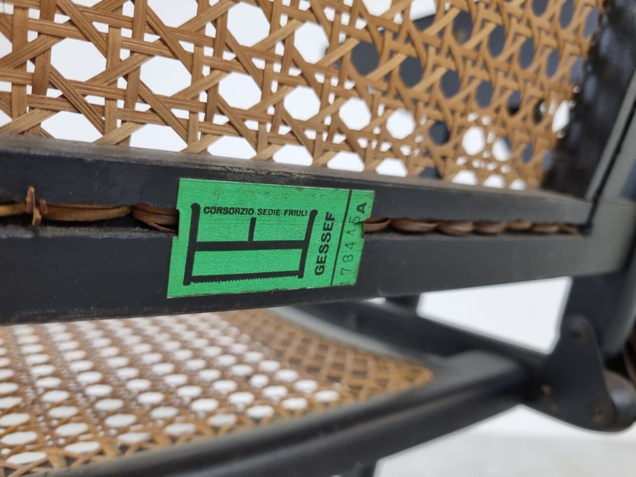 Folding chair, black wood, rattan, Italy, 1960s. - 265554