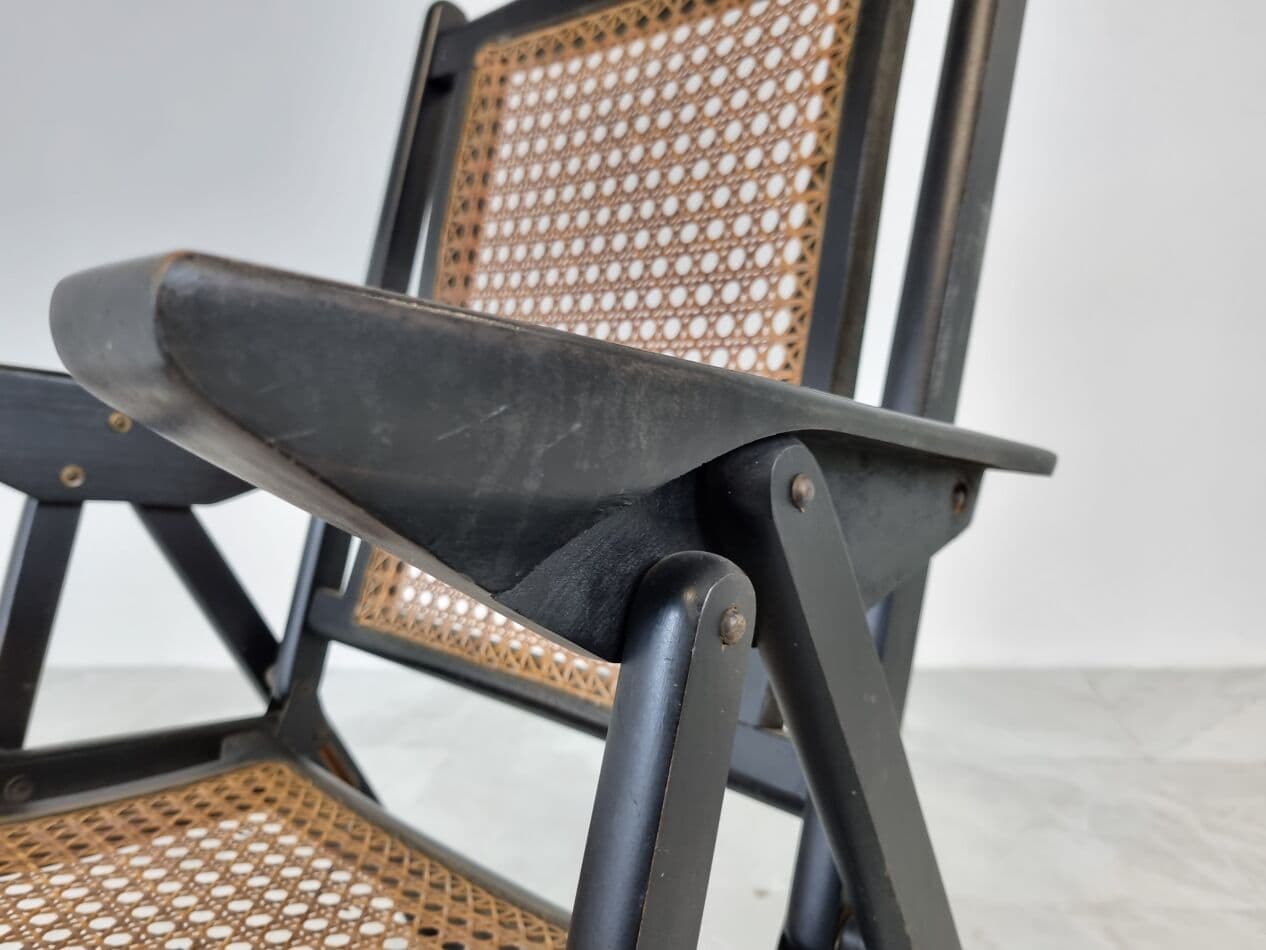 Folding chair, black wood, rattan, Italy, 1960s. - 265553