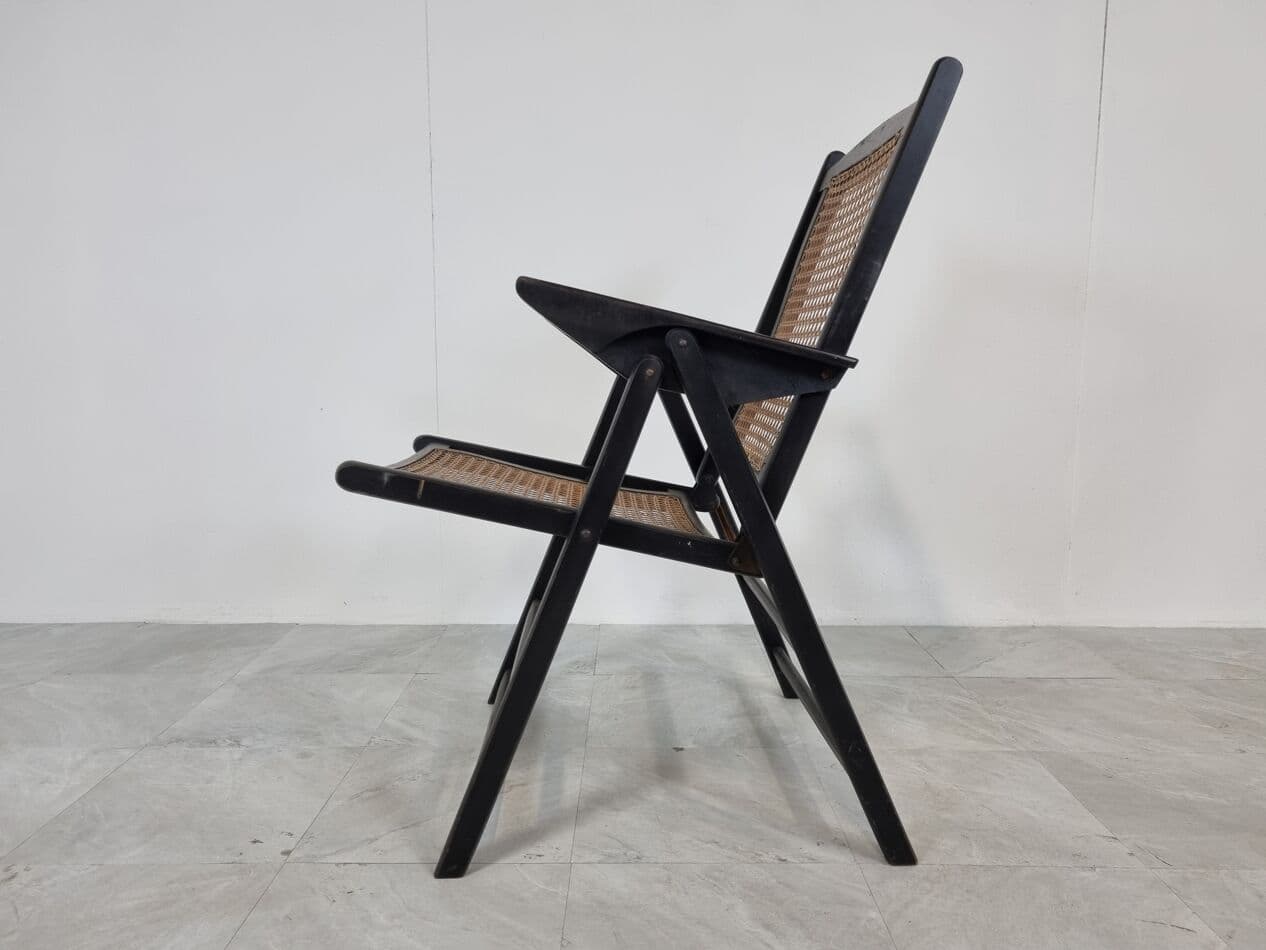 Folding chair, black wood, rattan, Italy, 1960s. - 265550