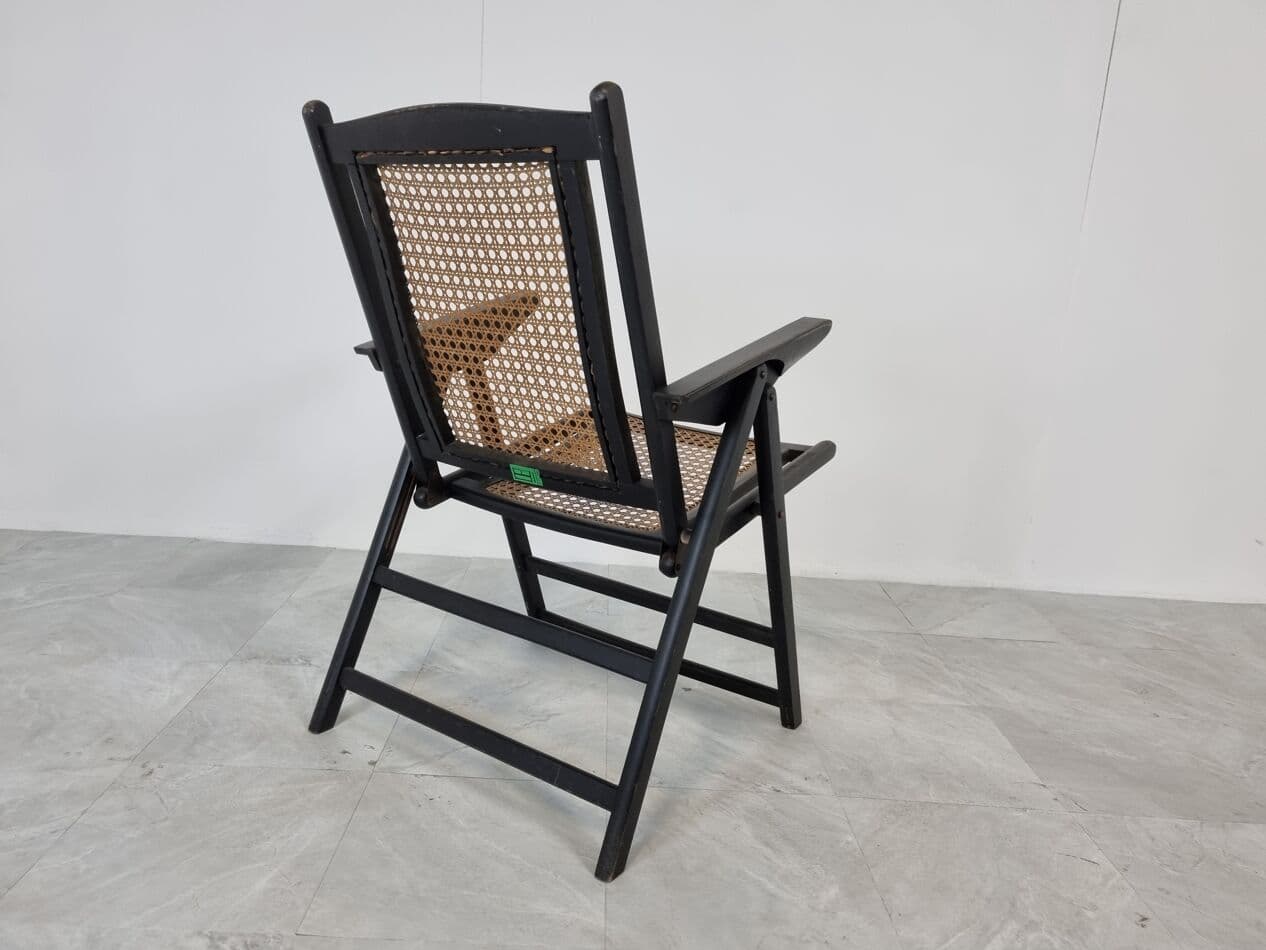 Folding chair, black wood, rattan, Italy, 1960s. - 265548