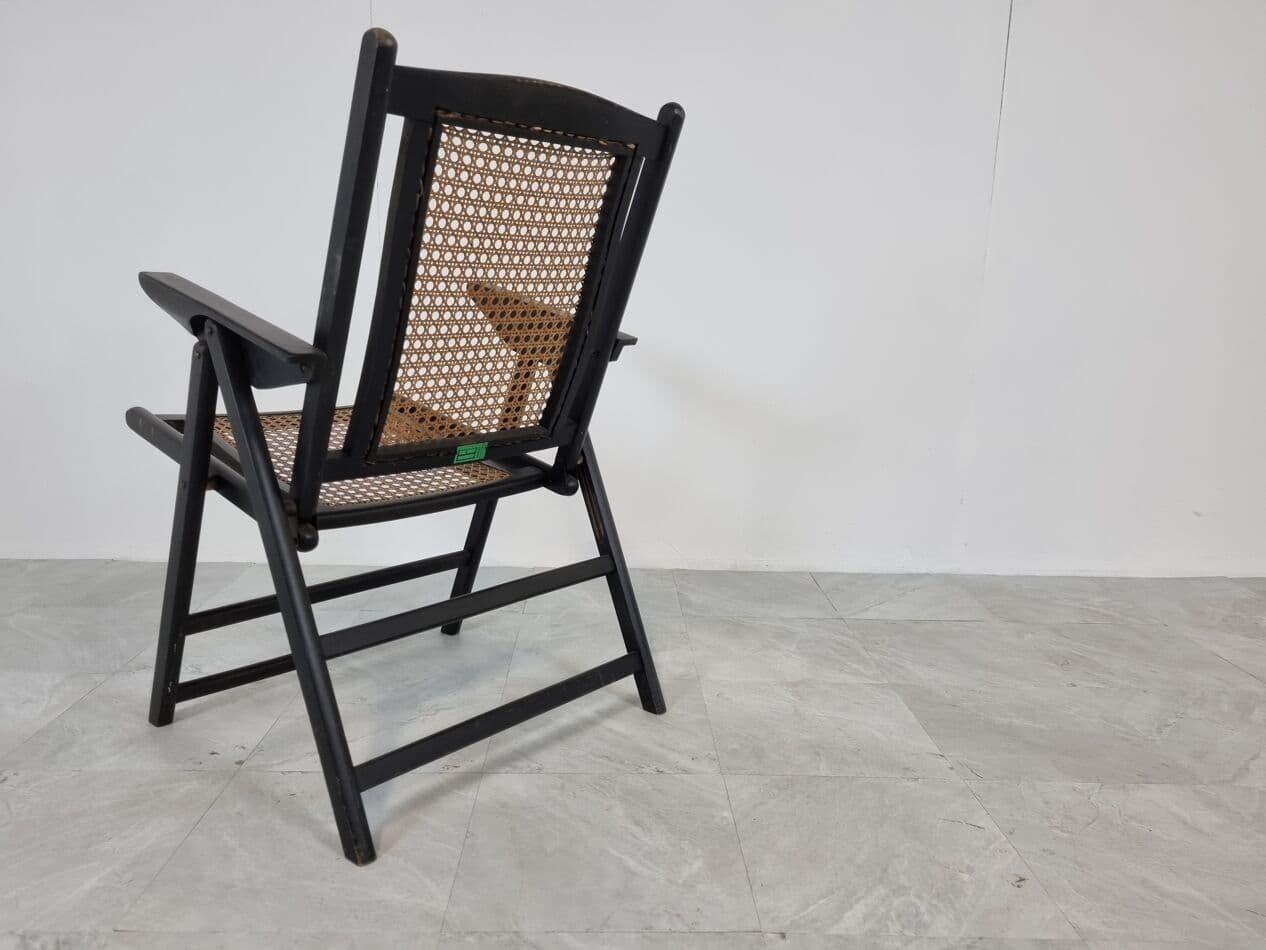 Folding chair, black wood, rattan, Italy, 1960s. - 265549