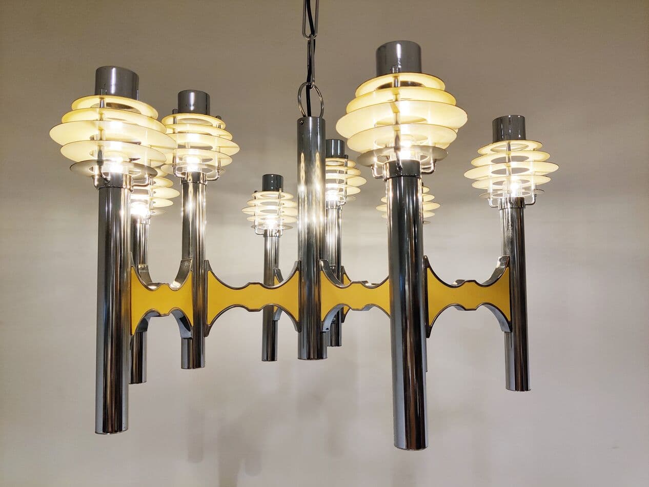 Żyrandol Space Age, chrom, metal, proj. G. Sciolari, Włochy, lata 70. - 265538