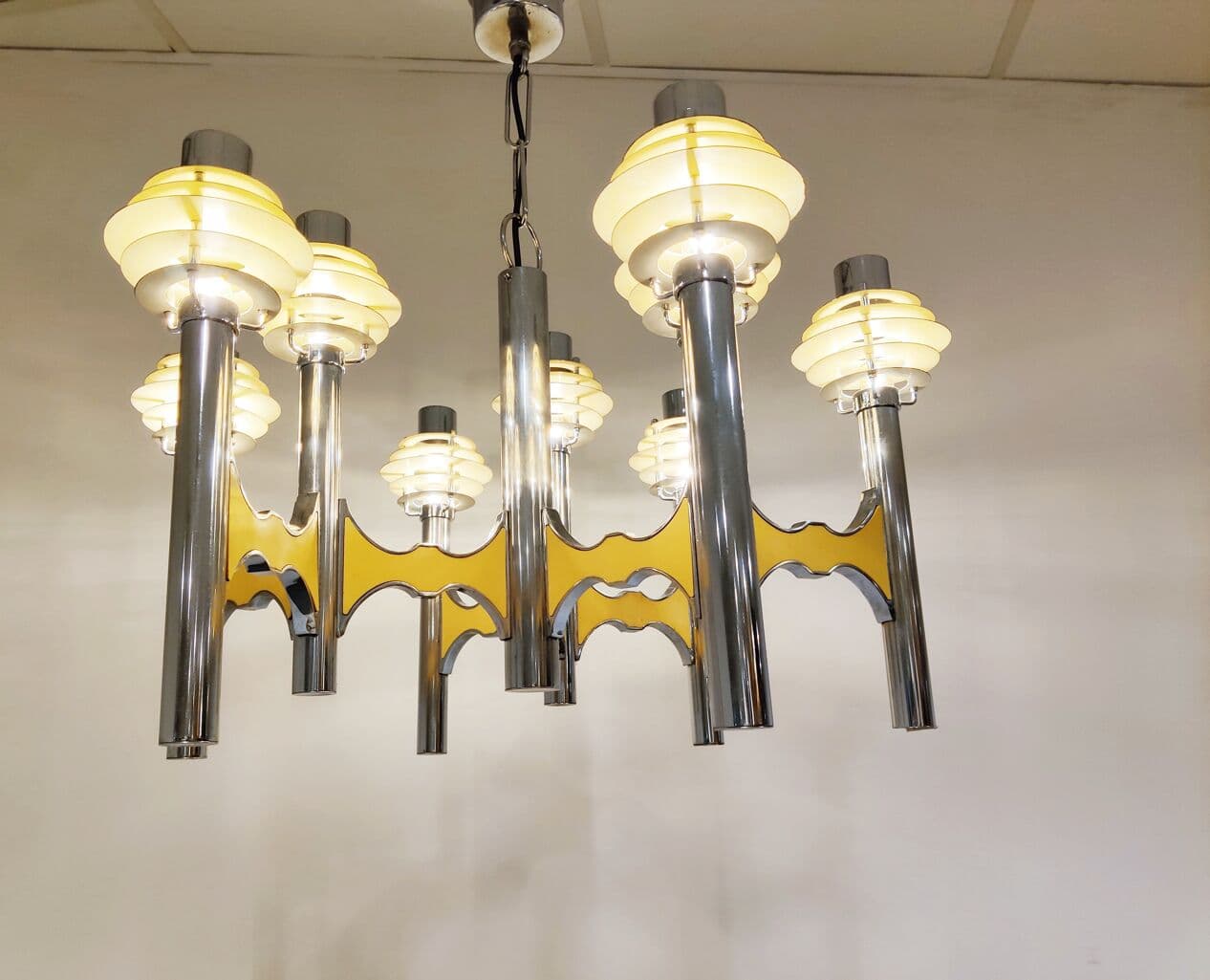 Żyrandol Space Age, chrom, metal, proj. G. Sciolari, Włochy, lata 70. - 265536
