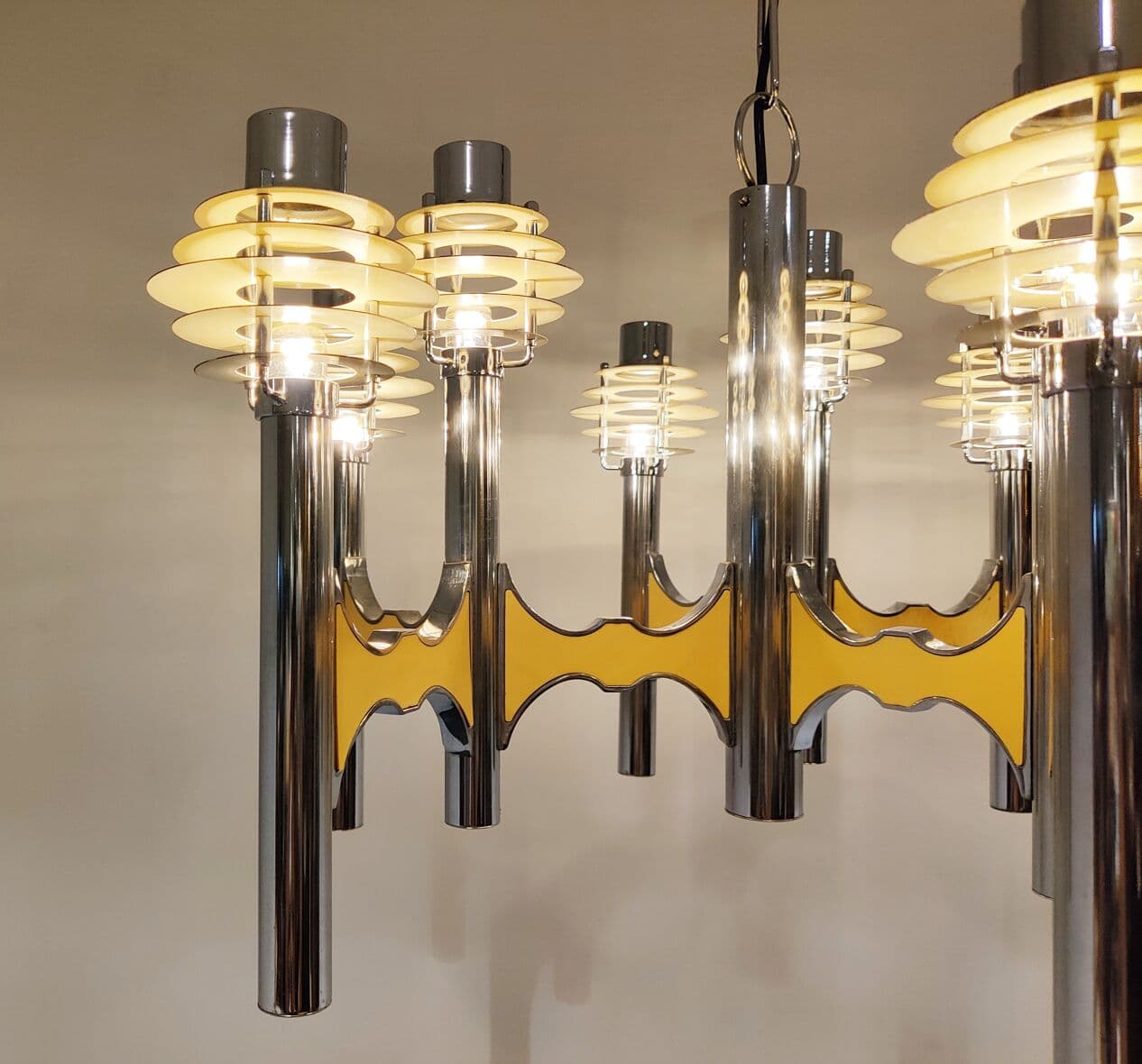 Żyrandol Space Age, chrom, metal, proj. G. Sciolari, Włochy, lata 70. - 265541