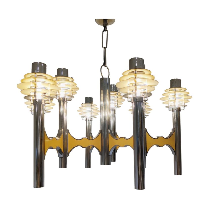 Żyrandol Space Age, chrom, metal, proj. G. Sciolari, Włochy, lata 70.