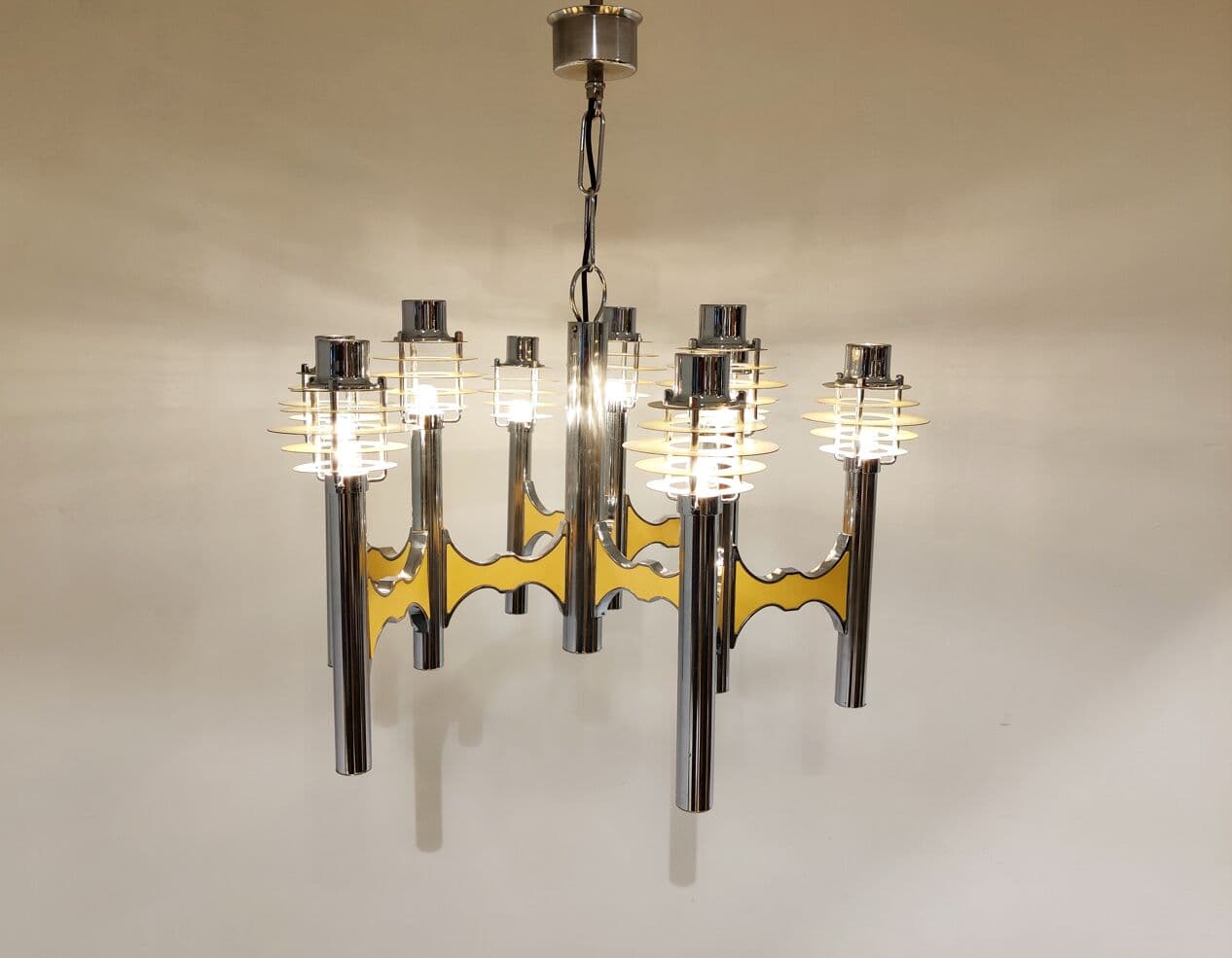 Żyrandol Space Age, chrom, metal, proj. G. Sciolari, Włochy, lata 70. - 265542