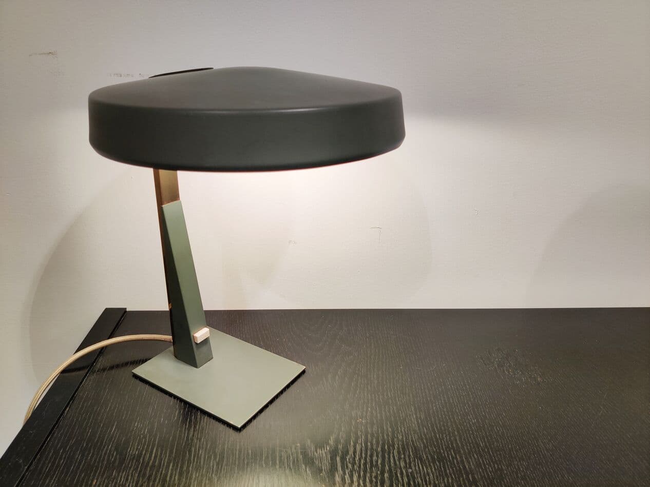 Lampa stołowa, zielony, metal, proj. L. Kalff, Philips, Holandia, lata 50. - 265528