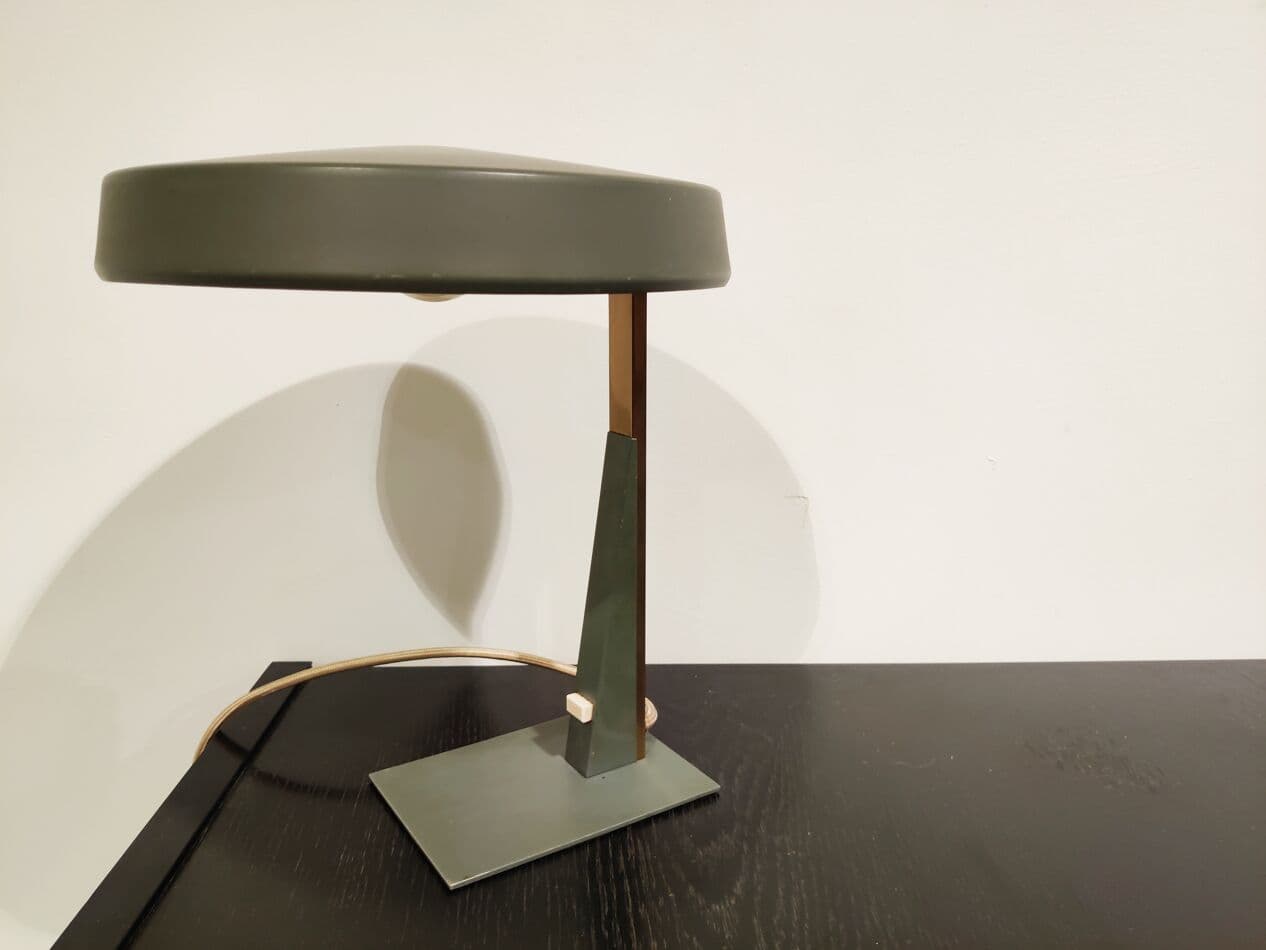 Lampa stołowa, zielony, metal, proj. L. Kalff, Philips, Holandia, lata 50. - 265526