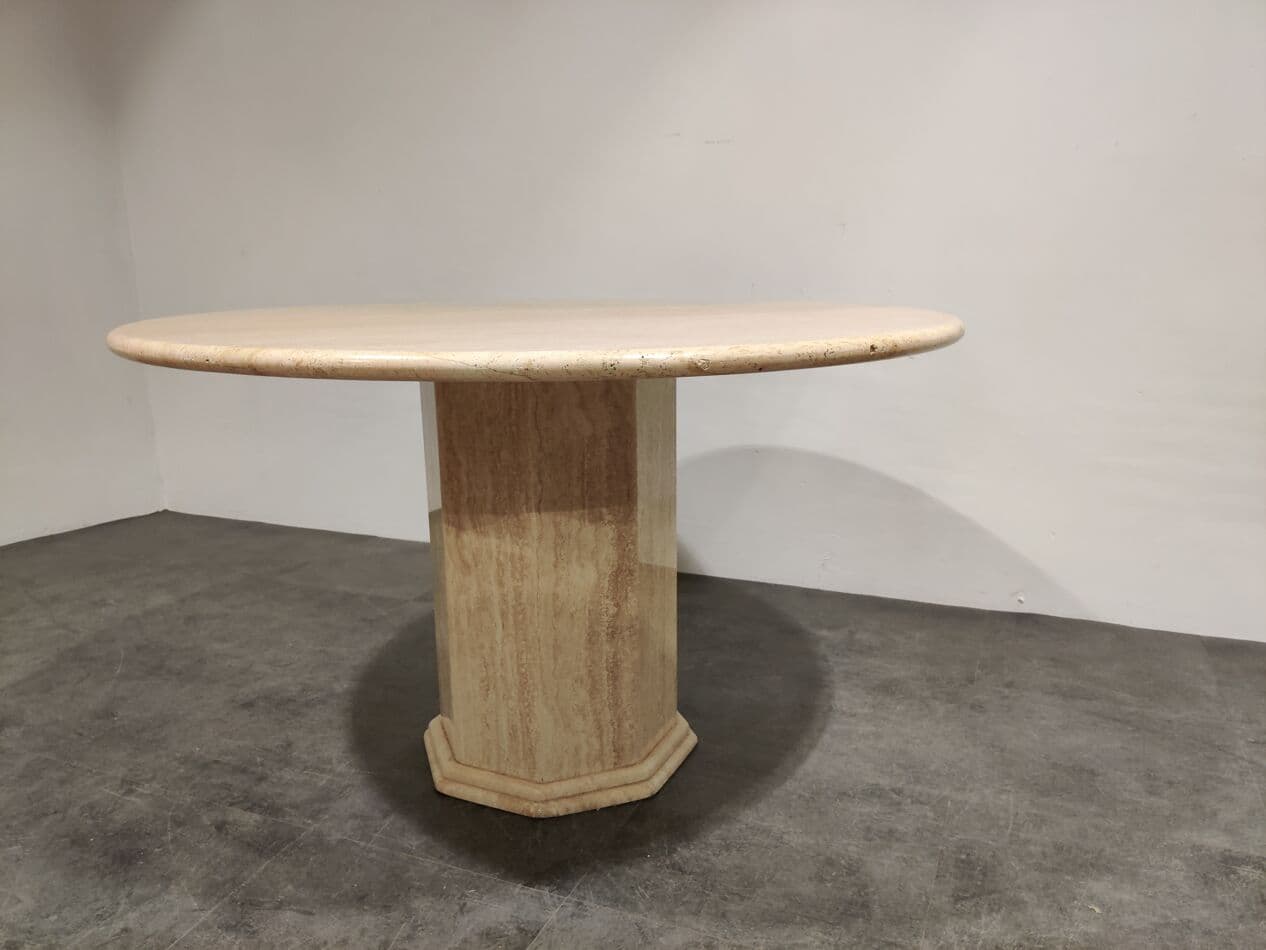 Dining Table Round, beige, travertine, Italy, 1970s - 265476