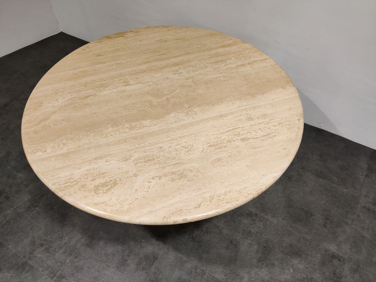 Dining Table Round, beige, travertine, Italy, 1970s - 265480