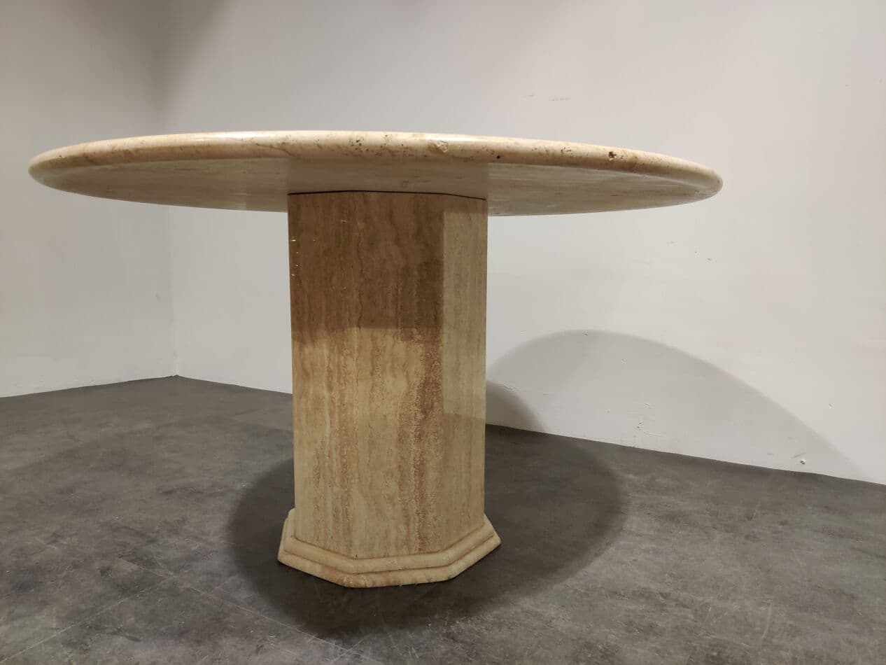 Dining Table Round, beige, travertine, Italy, 1970s - 265479
