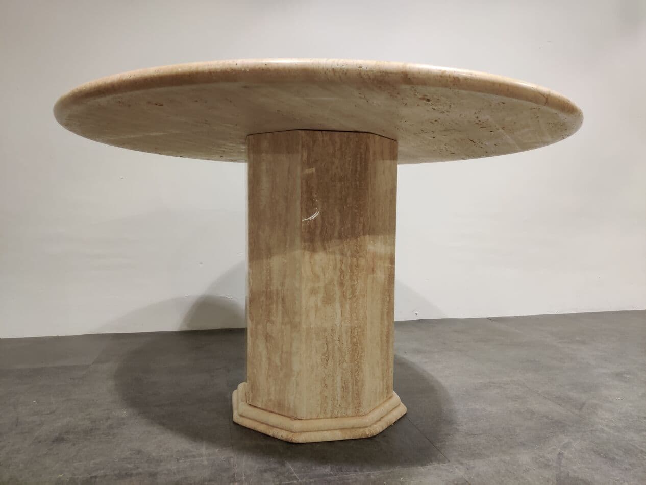Dining Table Round, beige, travertine, Italy, 1970s - 265478