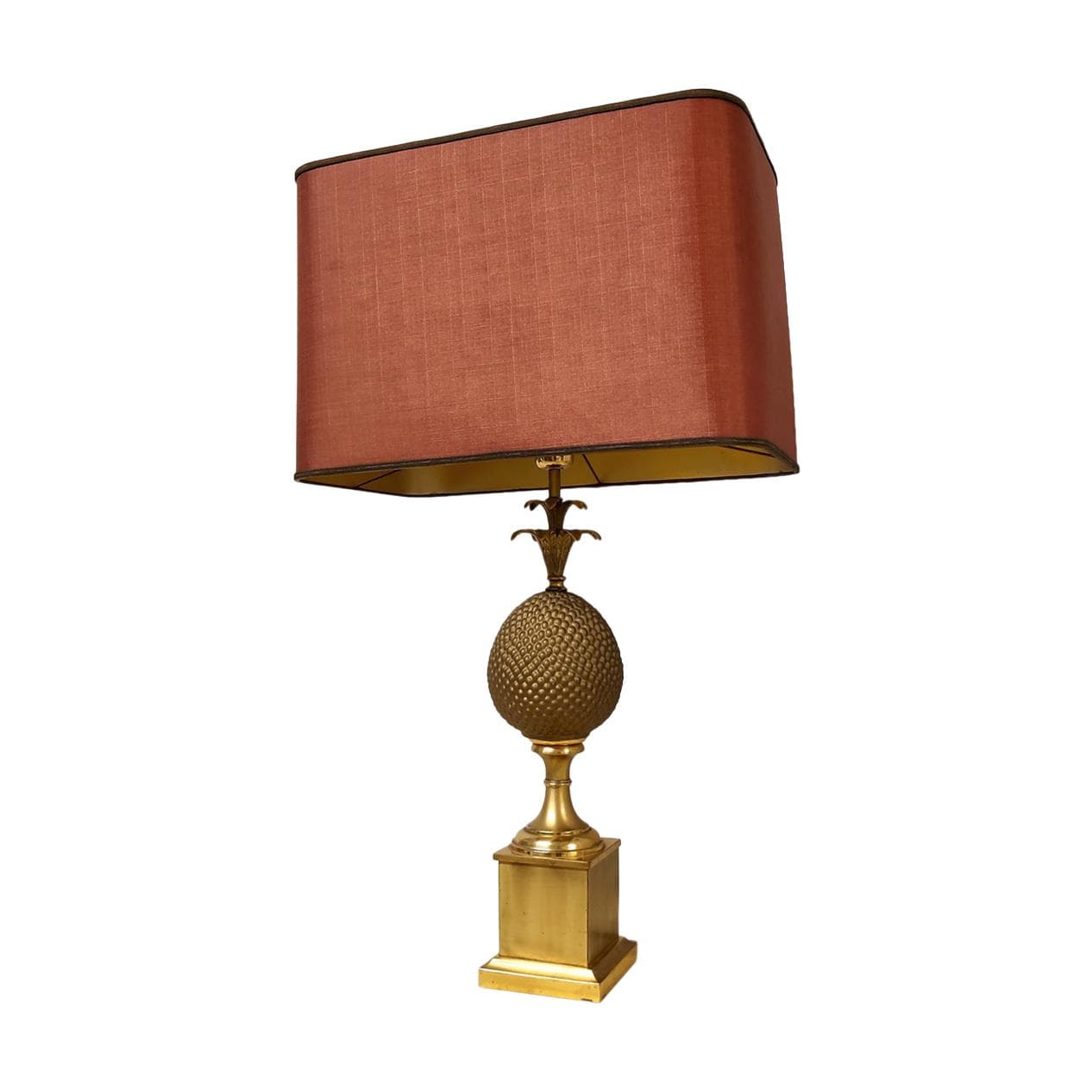 Lampa stołowa ananas, mosiądz złoty, Francja, lata 70.
