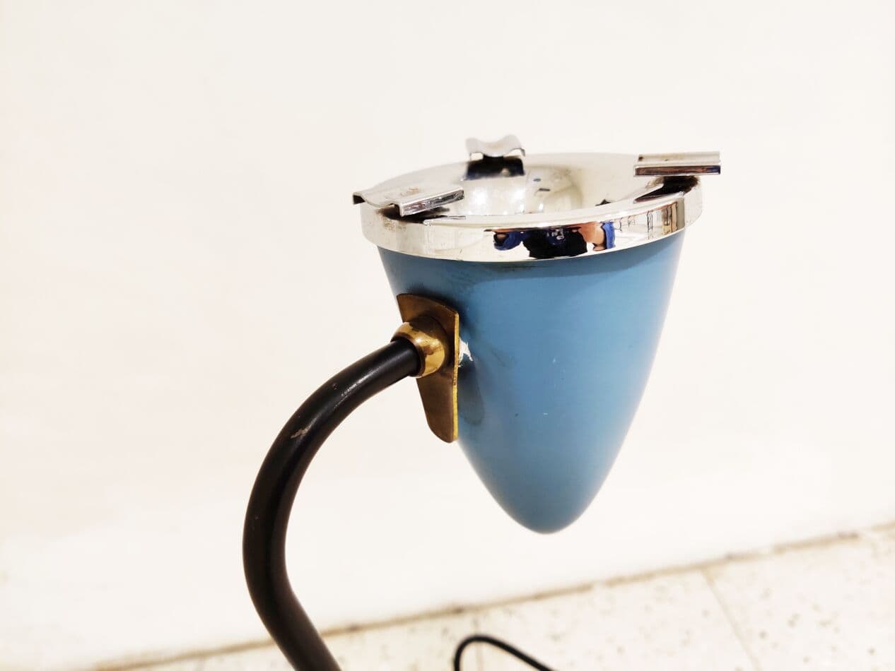 Popielniczka z gazetnikiem, niebieski, metal, Belgia, lata 60. - 265432