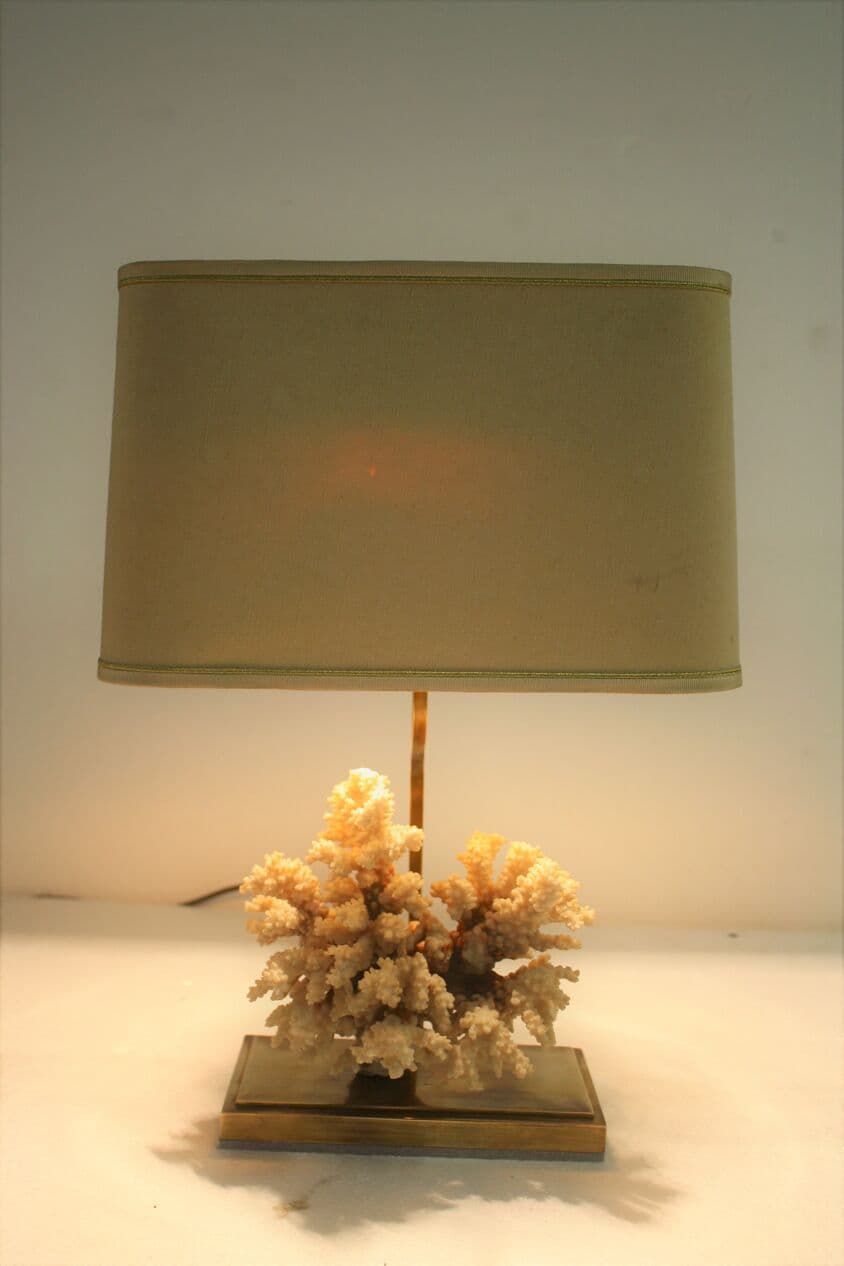 Lampa stołowa, koral, mosiądz złoty, Francja, lata 70. - 265402