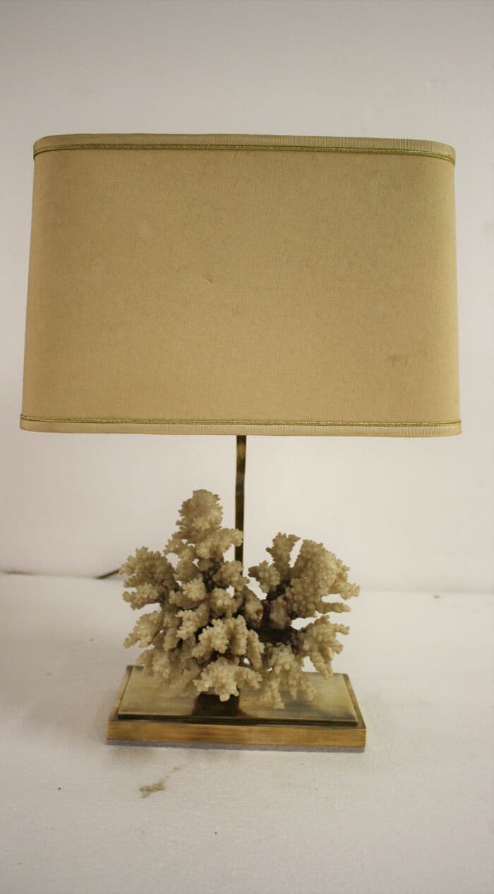 Lampa stołowa, koral, mosiądz złoty, Francja, lata 70. - 265405