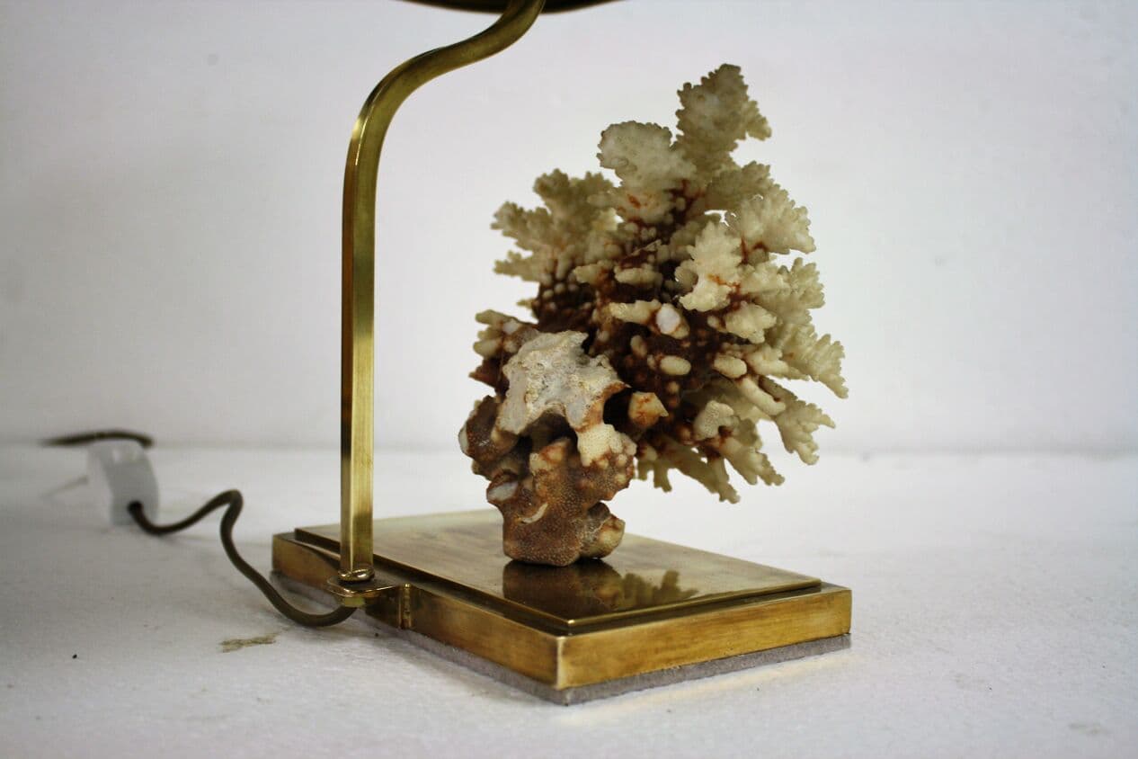 Lampa stołowa, koral, mosiądz złoty, Francja, lata 70. - 265401