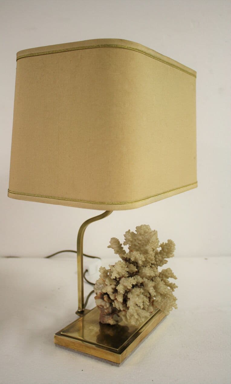 Lampa stołowa, koral, mosiądz złoty, Francja, lata 70. - 265407