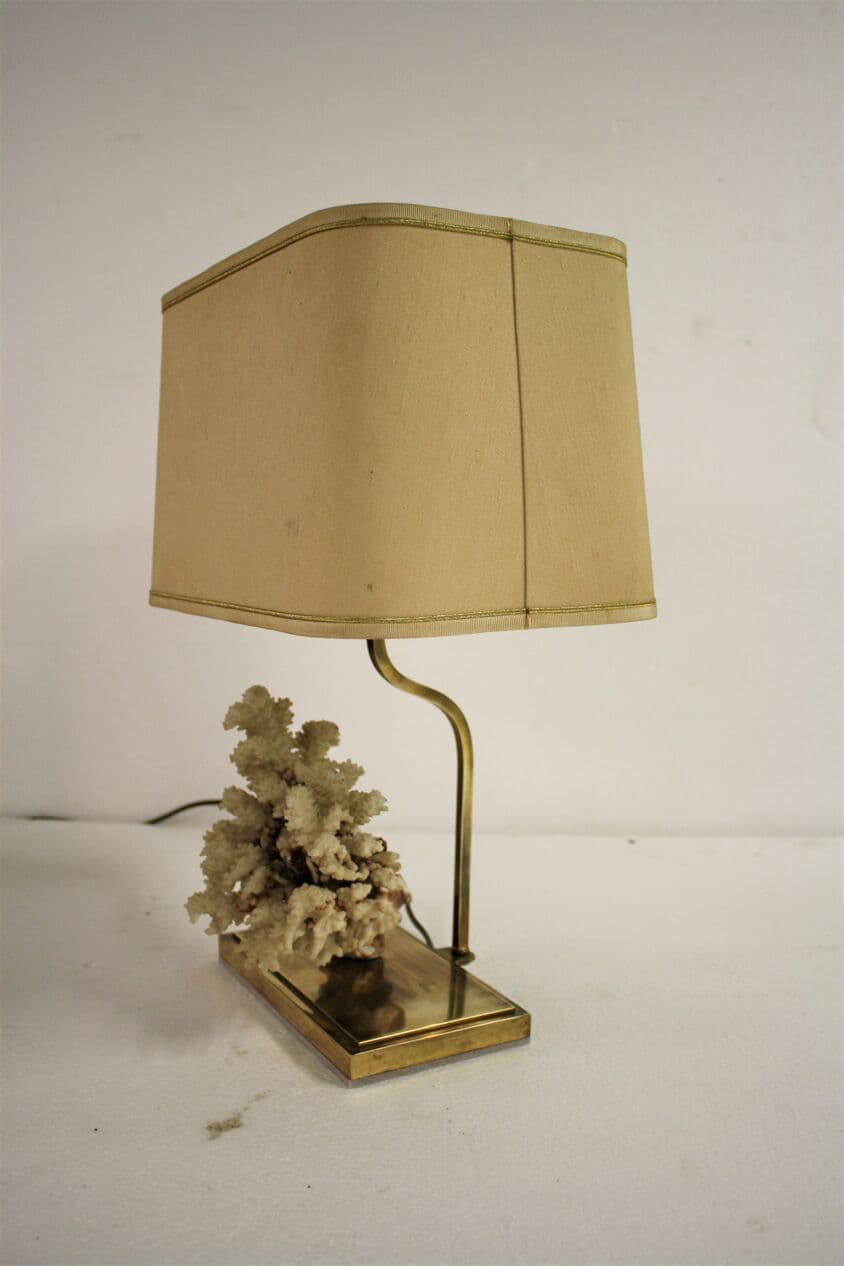 Lampa stołowa, koral, mosiądz złoty, Francja, lata 70. - 265409